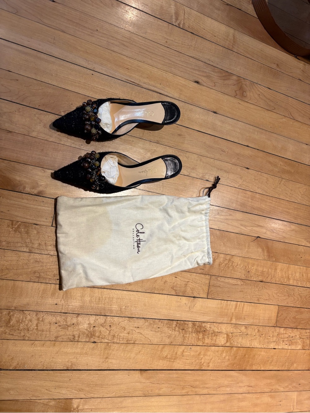 Cole Haan Black Pointed-Bead Embellished Mules